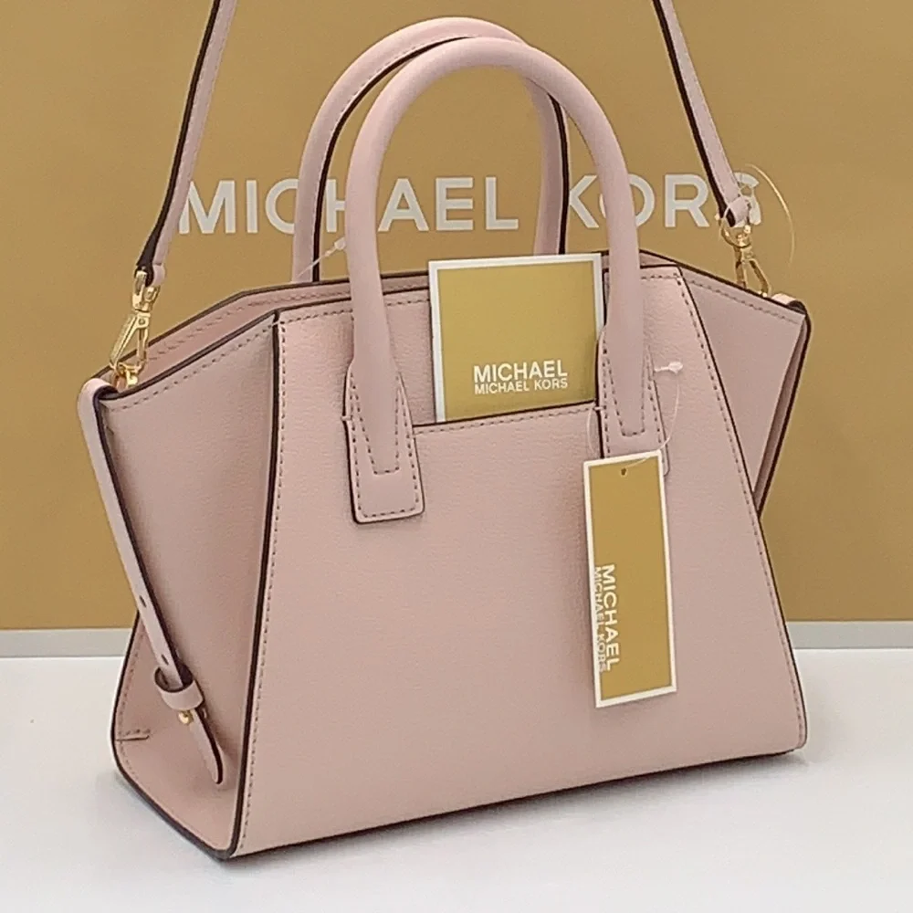 Michael Kors Avril Small Leather Top-Zip Satchel Powder Blush color
